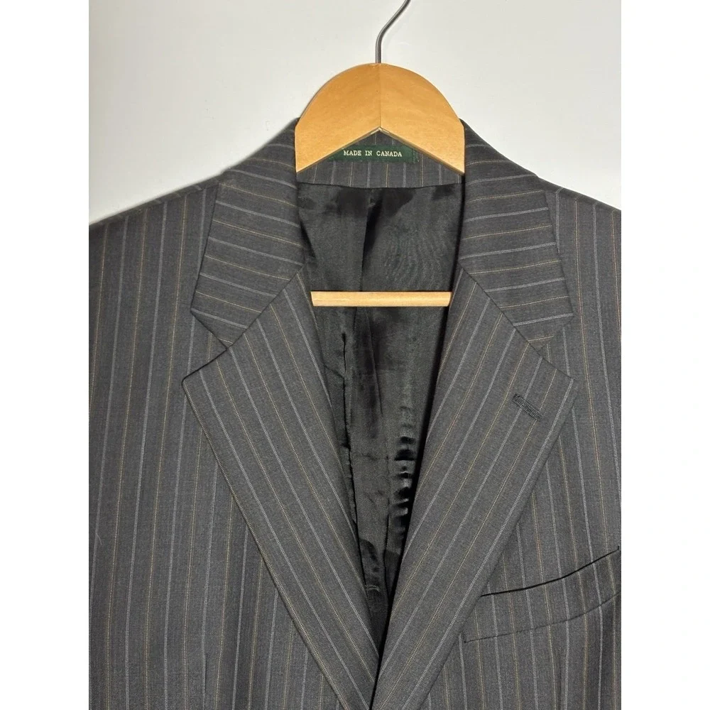 Lauren Ralph Lauren Blazer‎ Mens 40R Grey Pinstripe Wool Two-Button Suit Jacket